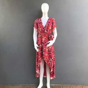 Parker Red Floral Wrap Dress Size XSmall